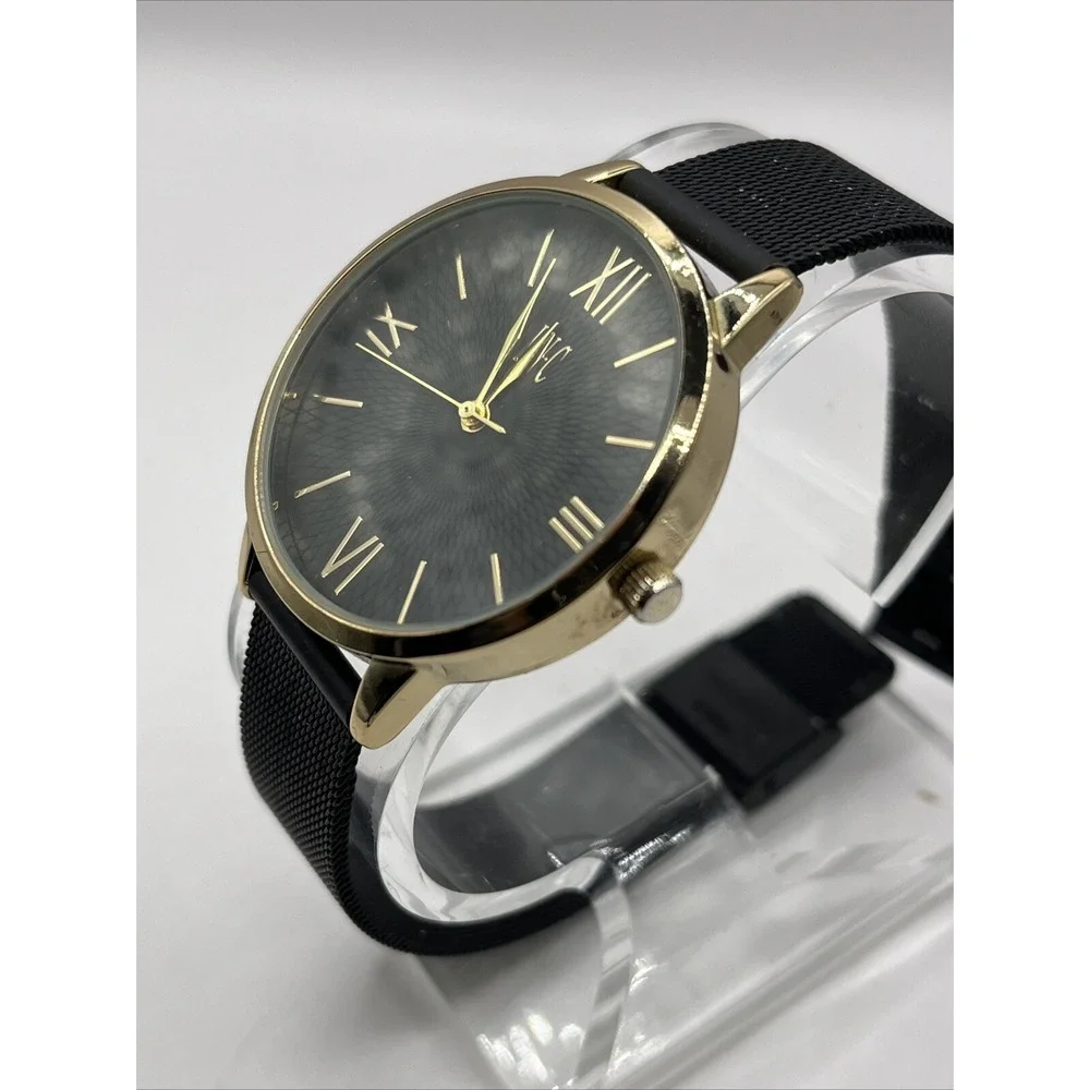 I.N.C. Women's Quartz Watch Gold Case Black Mesh Metal‎ Band- New Battery